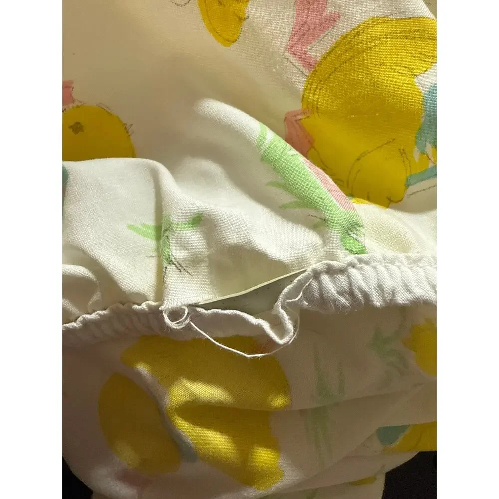 Vintage Cotton Crib Sheet Yellow White Pink Ducks Birds‎ Green Blue